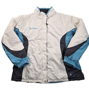Columbia Jacket Womens XL White Blue Fleece Lined Ski Parka Winter Coat